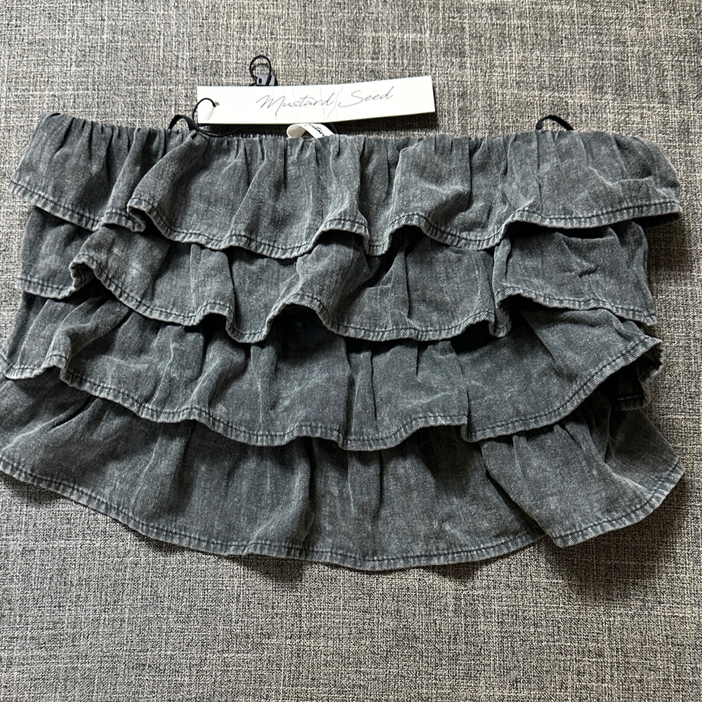 Mustard Seed Gray Ruffled Crop Top